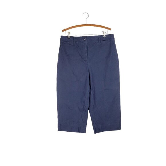 Talbots Wide Leg Crop Chino Pants Navy Blue Lightweight Canvas Womens Size 16P - Picture 1 of 7
